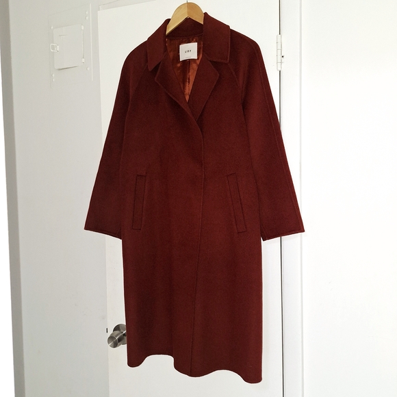 Oversized Rich Brown Long Cashmere Blend Coat Sz S - Picture 3 of 7